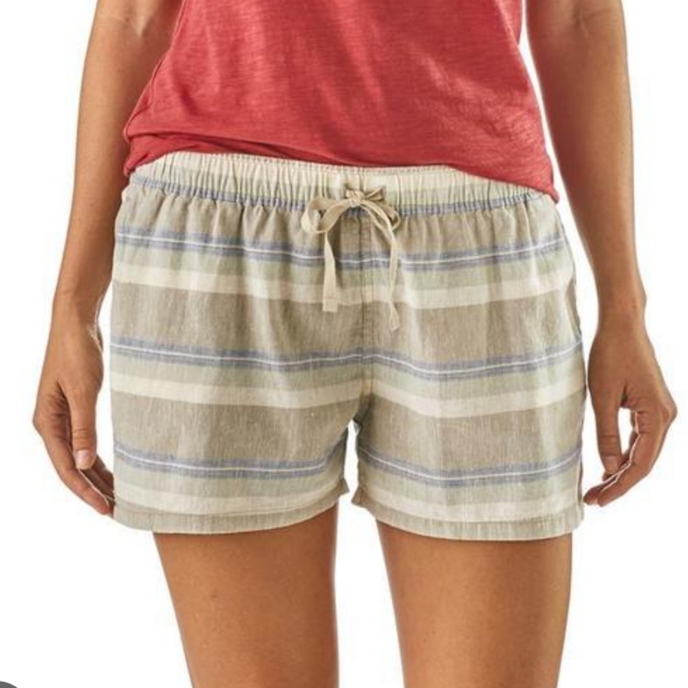 Patagonia Large Island Hemp Baggies Stripe Shorts ivory blue